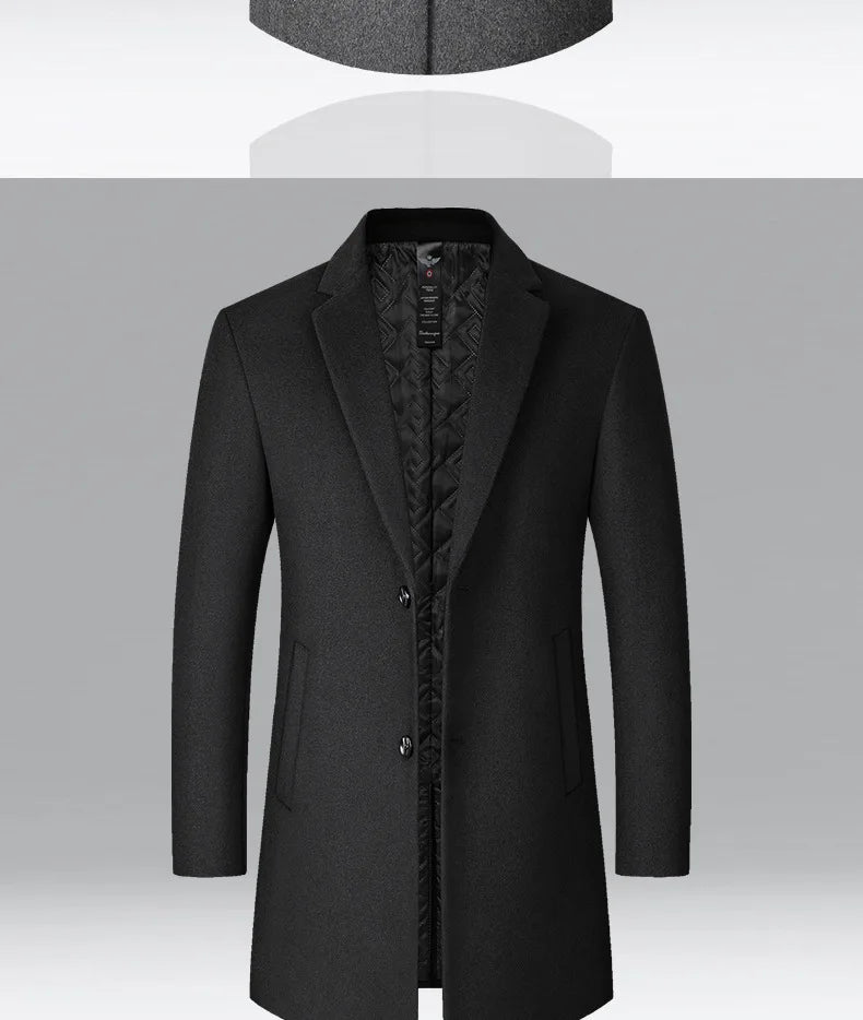 BROWON Brand Trench Coat Men Autumn and Winter New Solid Color Long Woolen Coat for Men Business Casual Windbreaker Men Clothing