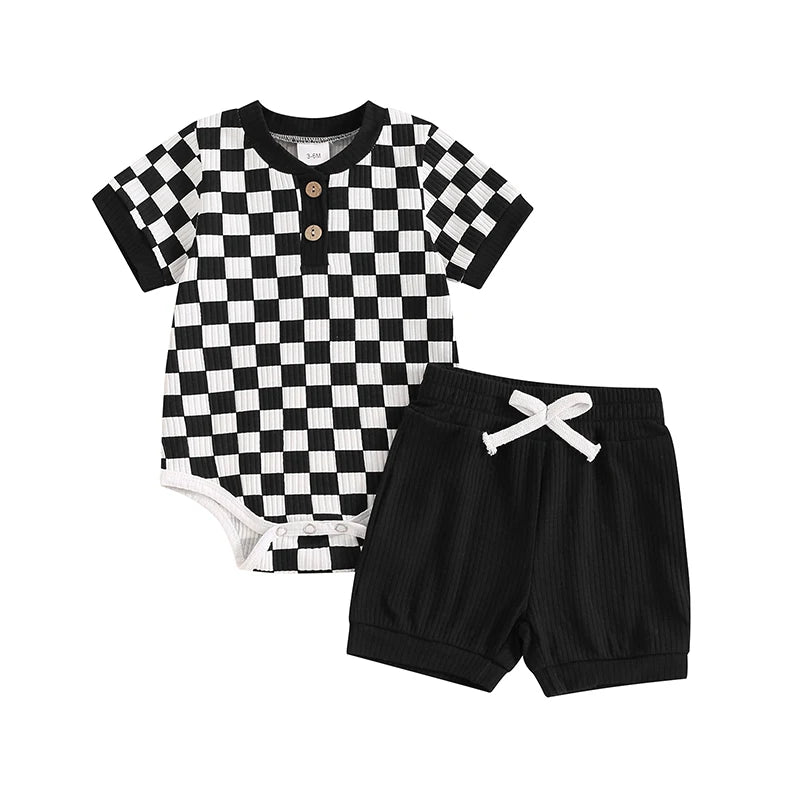 Mubi neo 3 -18 Months Newborn Baby Boy Clothes Ribbed Knit Short Sleeve Romper Shorts Set Infant Summer Outfit  Sets for Babies