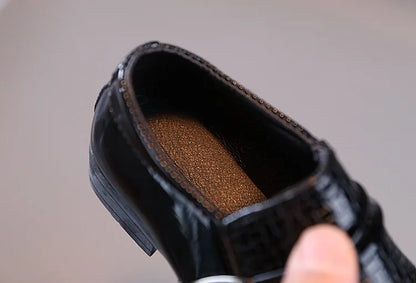 Boys Leather Shoes 2022 Spring Autumn Kids Performance Mary Janes Shoes for Party Wedding Shows Solid Black Slip-on Shoes