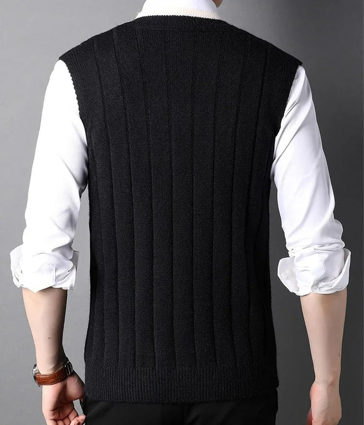 Men's Clothing Icon Knit Sweater Male Sleeveless Striped Waistcoat Vest Beige Heated Korean Style High Quality Replica Street X