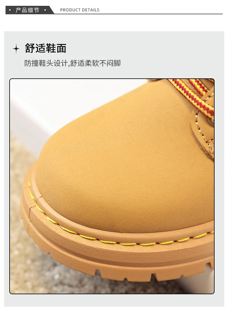 Classic Children Biker Boots Kids Tooling Boot Winter Child Plus Velvet Warm Snow Boot Anti-slip Wear-resistant Girls Boys Shoes