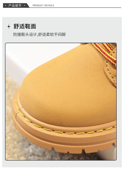 Classic Children Biker Boots Kids Tooling Boot Winter Child Plus Velvet Warm Snow Boot Anti-slip Wear-resistant Girls Boys Shoes