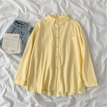 Solid White Shirt Women Casual Turn Down Collar Long Sleeve Pocket Women's Tops And Blouses Spring Office Lady Plus Size Shirts