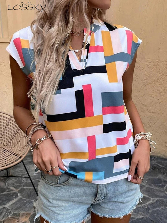 Women's Blouse Casual Short Sleeve Shirt Simple V Neck Tops Elegant Shirts And Blouses Deals Summer Youthful Woman Clothes 2025