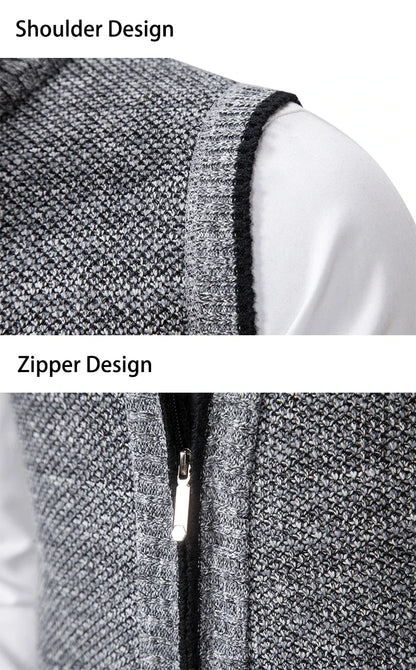 Vest Men Knitted Sleeveless Sweater Jacket Wool Velvet Zipper Cardigan Turn-down Pullovers Turtleneck Sweater coat Knit Waistcoat