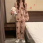 2025 Autumn Winter Warm Flannel Women Pijamas Sets Thick Coral Velvet Long Sleeve Cartoon Sleepwear Thin Flannel Pajamas Set
