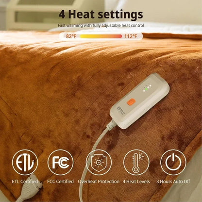 Heated Blanket Electric Throw 50''X60''-Soft Silky Plush Electric Blanket with 4 Heating Level & 3 Hour Auto Off Heating Blanket