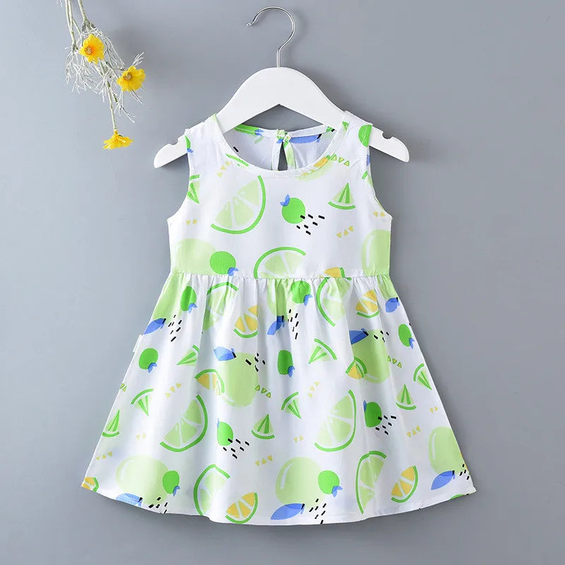 Casual Baby Girl Vest Cotton Infant Dress Toddler Sleeveless A-Line Pleated Kids Clothes Mini Princess Dress