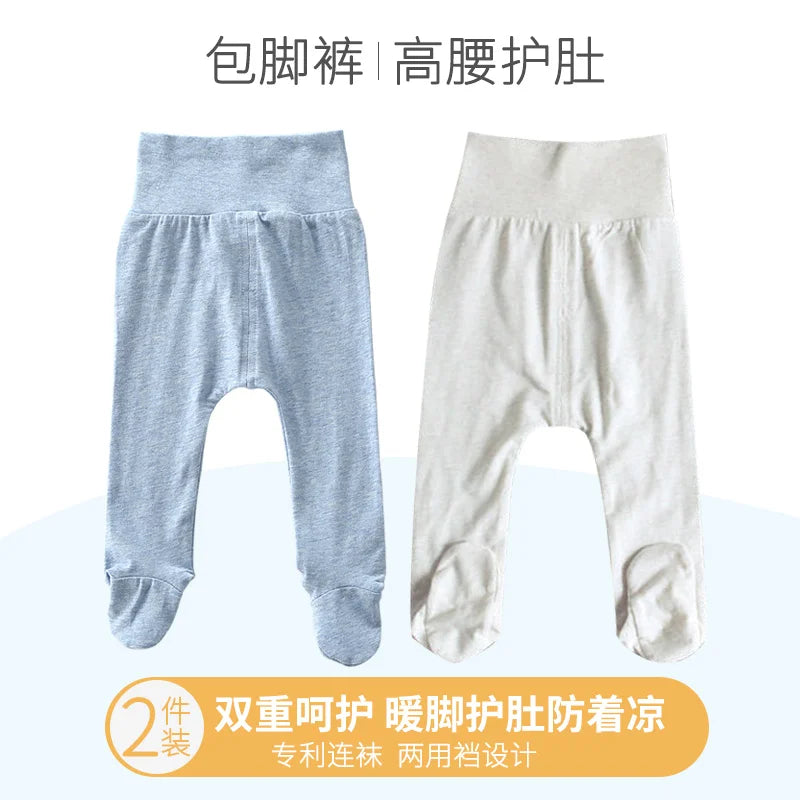 Summer Spring Newborn Baby Boys Girls Cotton High Waist Footed Pants Censual Leggings with Feet  Pajama Trouser Panty hose 0-12m