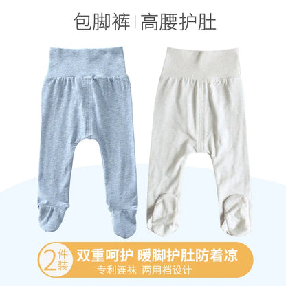 Summer Spring Newborn Baby Boys Girls Cotton High Waist Footed Pants Censual Leggings with Feet  Pajama Trouser Panty hose 0-12m