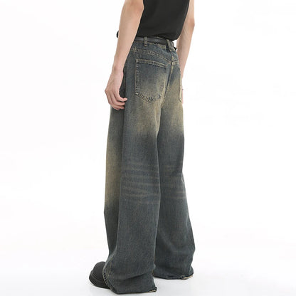 LUZHEN Old Male Pants Autumn Blue Washed Men Denim Jeans Straight Casual Men wear Loose Wide Leg Trousers 2025 New Fashion 9C354