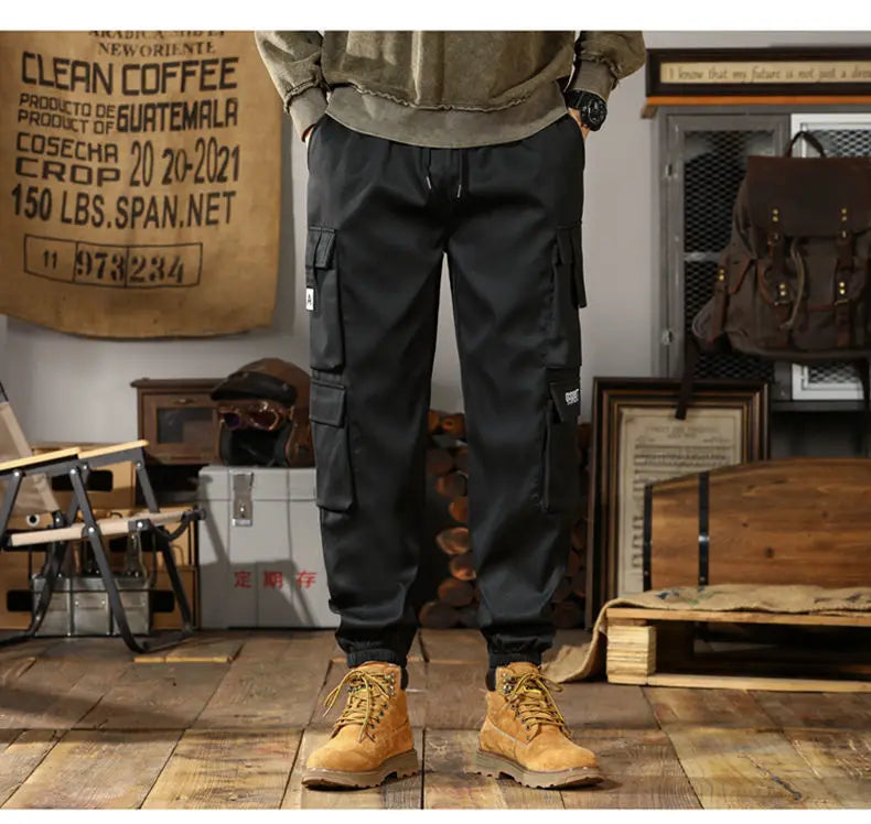 657 Workwear pants with multiple pockets and leggings, loose small legged men's elastic straight leg casual outdoor pants