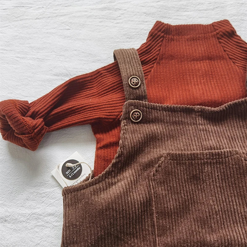 2025 New Korean Toddler Baby Boys Corduroy Overalls Casual Look Front Pocket One Piece Baby Pants Girls Trousers