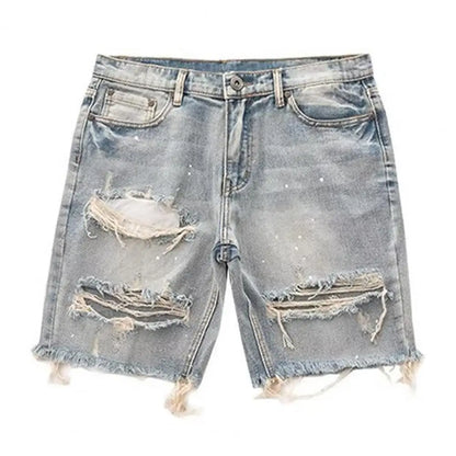 Ripped Holes Denim Shorts boy's Summer Distressed Denim Shorts Stylish Button Fly Multi-pocket Design Slim Fit for Youthful