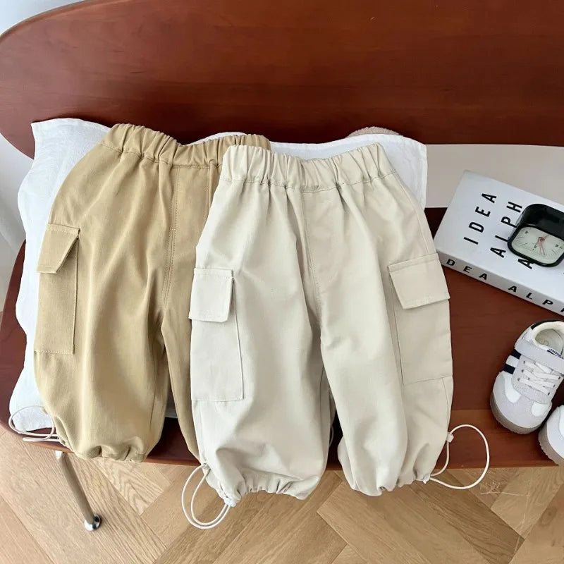 2025 Spring Baby Kids Pants Children's Solid Color Cargo Pants Boys Girls Loose All-match Trousers