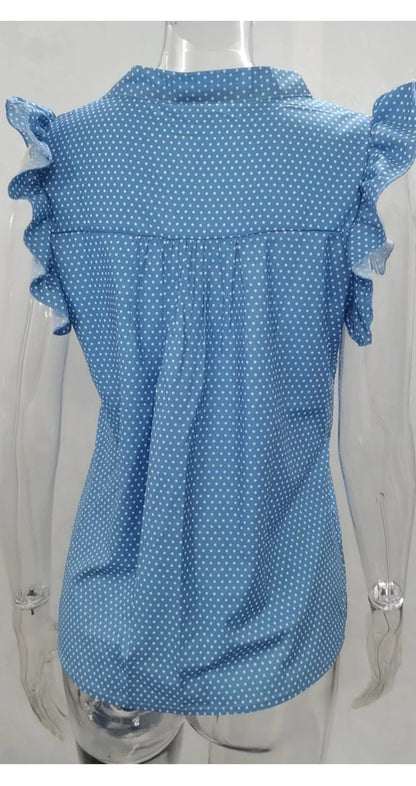 Summer Women Elegant Ruffles Sleeveless Polka Pot Lace Up Tie Bow Blouses and Shirts Casual Oversize Tops Sexy Pullover Tunic