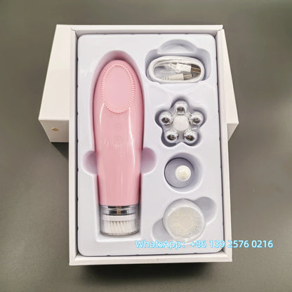 Beauty 4 in 1 Facial Skin Lifting Device Face Brush Cleanser Electric Silicone Facial Cleaning Brush for Deep Cleaning