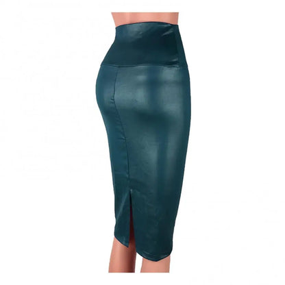 High Waist Skirts Bodycon Skirt Sexy Leather Back Split Women Pencil Office Lady Pencil Package Summer Long Skirt