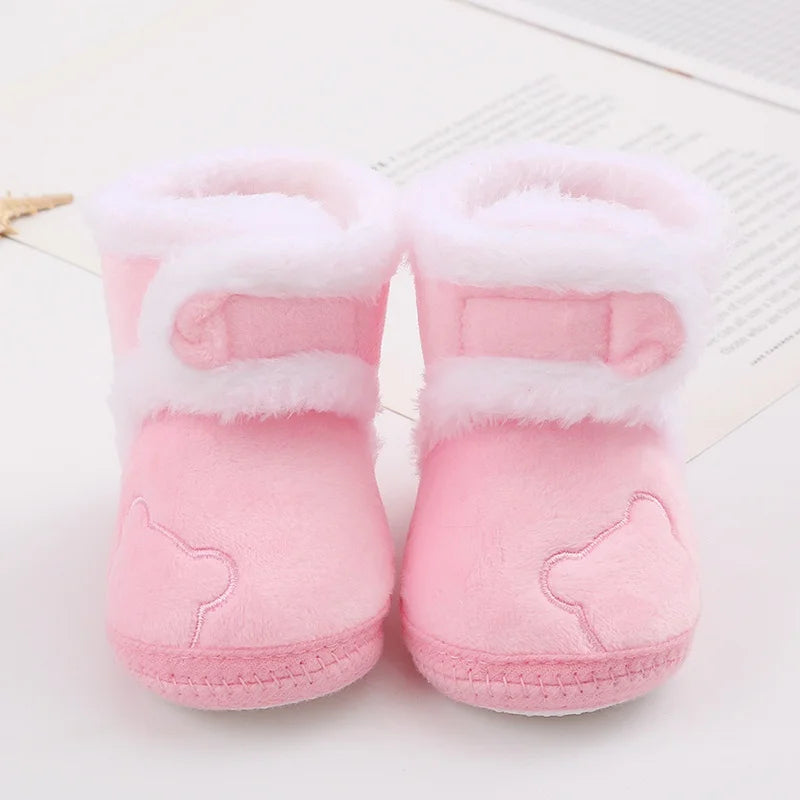 Baby Winter Snow Boots Cute Bear Warm Fluff Balls Indoor Soft Sole Infant Newborn Toddler Baby Shoes 0-18M