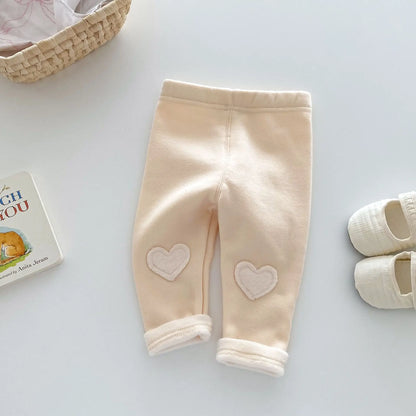 Girls Leggings 2024 Winter 0-5Y Children's Clothes Baby Girls Patch Plus Velvet Warm Pants Trousers