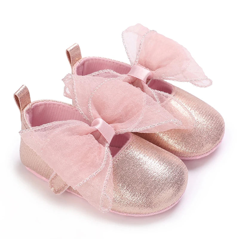 Cute 0-18M Spring Newborn Silver Baby Shoes Non Slip Cloth Bottom Girl Shoes Elegant Breathable Casual Baby First Walking Shoes