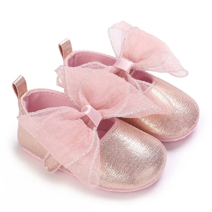 Cute 0-18M Spring Newborn Silver Baby Shoes Non Slip Cloth Bottom Girl Shoes Elegant Breathable Casual Baby First Walking Shoes