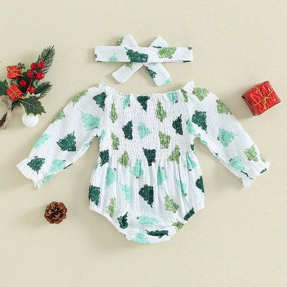 Tregren Infant Baby Girls Valentine's Day Romper Heart Print Long Sleeve Boat Neck Jumpsuits Spring Fall Bodysuits with Headband