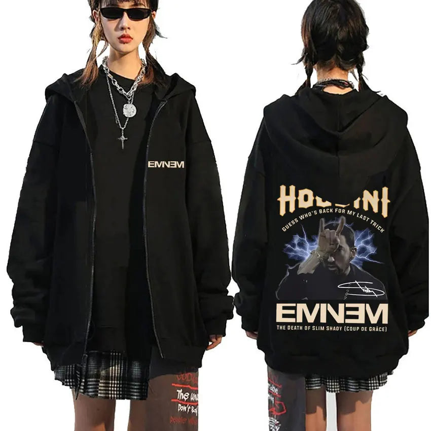 Rapper Eminem The Real Slim Shady Houdini Zipper Hoodie Male Fashion Vintage Zip Up Jacket Men's Hip-Hop Oversized Zip Hoodies