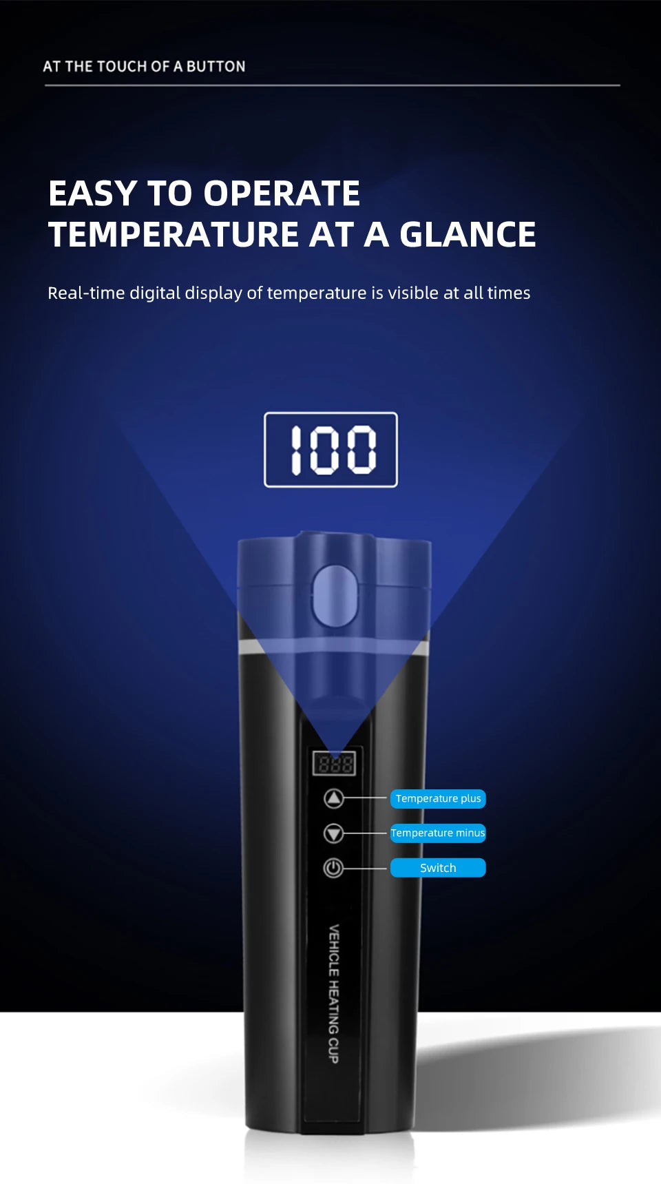 450ml Smart Car Heated Mug 12V24V Pop-up Lid Touch Screen Temperature Control Stainless Steel Portable Travel Thermal Coffee Mug