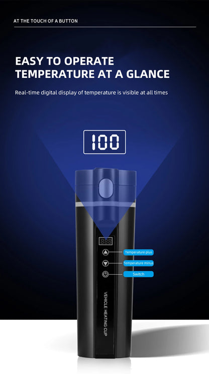 450ml Smart Car Heated Mug 12V24V Pop-up Lid Touch Screen Temperature Control Stainless Steel Portable Travel Thermal Coffee Mug