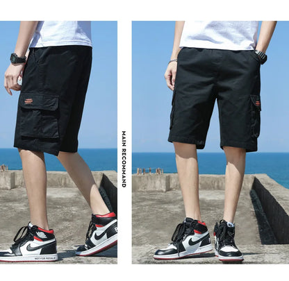 Men Trend Cargo Shorts Men's Letter Print Pocket Shorts Summer New Fashion Casual Straight Shorts Male ropa hombre
