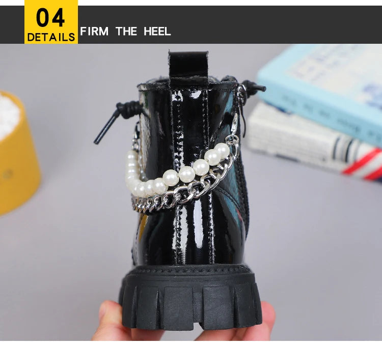 Girls Boots Children Beading Short Boots Student Shoes Kids Waterproof Outdoor Boots Autumn Spring New Non-slip Boots