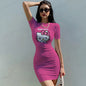 Short Sleeve Bodycon Mini Dress Women Sexy Party Club Evening Birthday Hello Kitty Print Dresses 2025 Spring Summer Wholesale