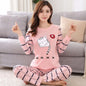 Autumn Thin 2pieces Pyjamas Set Women 2025 Cotton Round Neck Girls Bear Pajamas Sets Teacup Cat Full Sleepwear Tops Pajama Mujer