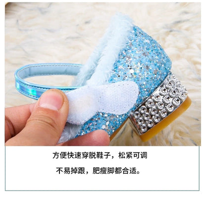 Disney Girls Show Frozen Princess Elsa Shoes Winter Girls Baby Shoes Children Blue Pink Crystal Shoes Sandals Size 23-36