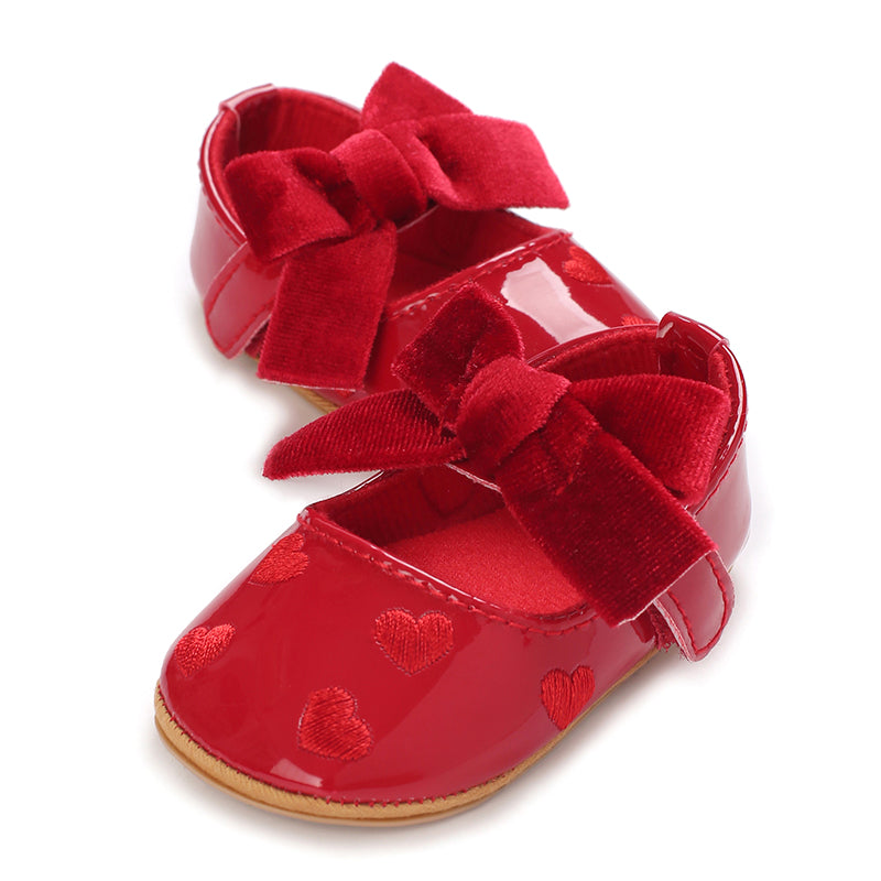 Baby Girls Cute Moccasins Heart Pattern Bowknot Soft Sole PU Leather Flats Shoes First Walkers Non-Slip Princess Shoes