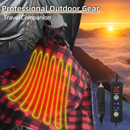 Heated Car Blanket 12-Volt Electric Blanket for Car, Truck, SUV, RV, Portable Heated Throw for Camping Red Black White Plaid