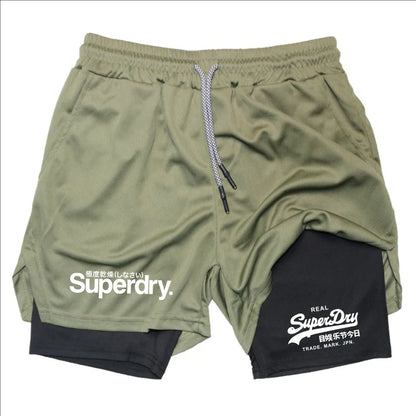 Summer Shorts for Men 2 in 1 Athletic Gym Workout Running Performance Shorts Print with Phone Pocket Quick Dry Breathable shorts