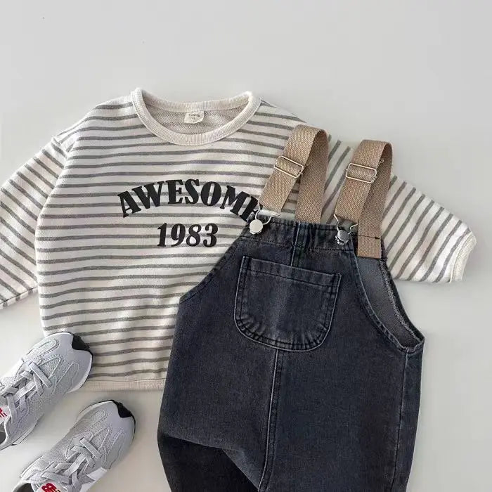 2025 Spring Boy Baby Pocket Overalls Loose Infant Suspenders Jumpsuit Retro Toddler Jeans Kids Casual Pants Girl Cotton Trousers