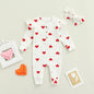 Newborn Baby Girls Valentine's Day Romper Ruffle Ribbed Bodysuit Heart Jumpsuit with Headband Valentine Outfits 0-18M
