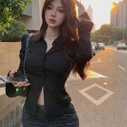 Fashion Women Bandage Shirts Korean All Match Streetwear Female Slim Blouse Spring Casual White Bell Sleeve Shirt New