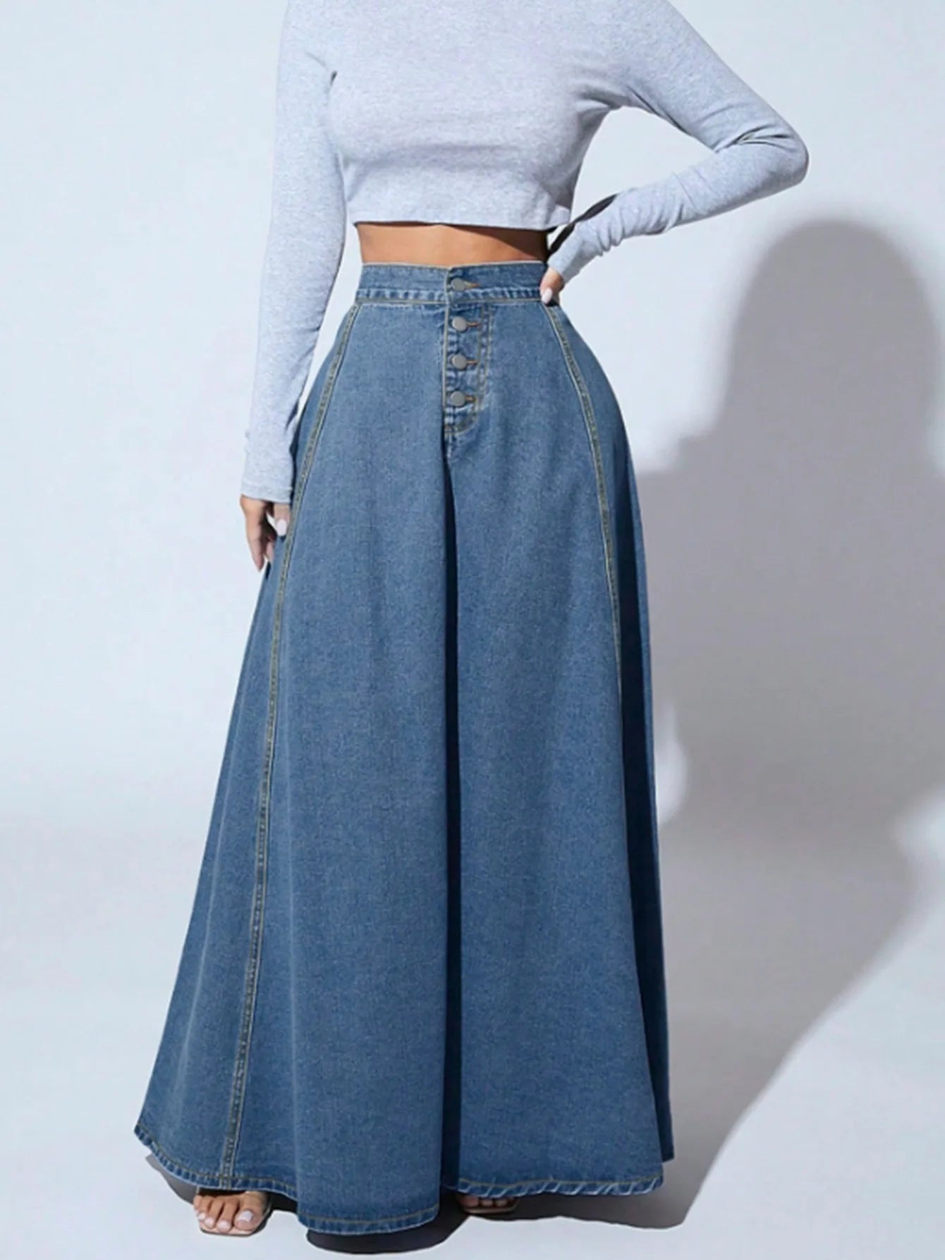 Denim Skirts Women Long Skirt A Line Single Breasted High Waist Jeans Vintage Maxi Simple Casual Elegant Splice Y2k Streetwear