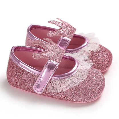 Cute 0-18M Spring Newborn Silver Baby Shoes Non Slip Cloth Bottom Girl Shoes Elegant Breathable Casual Baby First Walking Shoes