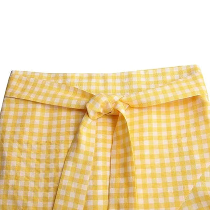 Spring Autumn Women Long Skirt High Waist Lace-up Ruffle Trim Plaid Print Bow Tie Irregular Hem Maxi Skirt Female 2025 New