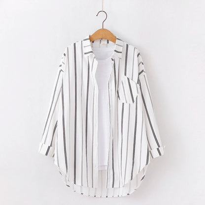 Loose Casual Striped Shirts Women 2025 New Ladies Sweet Simple Style Long Sleeve Print Shirt Female Blouse and Tops Lady Clothes