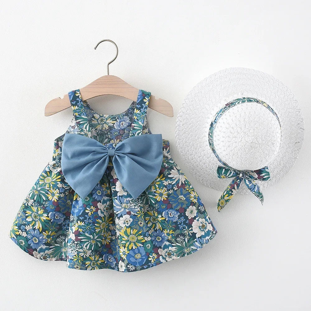 2025 Girls Cute Summer Sleeveless Dress Girl 2Pieces Sets Short Pants + Dress Set Stripe Patten for Baby 6-24M