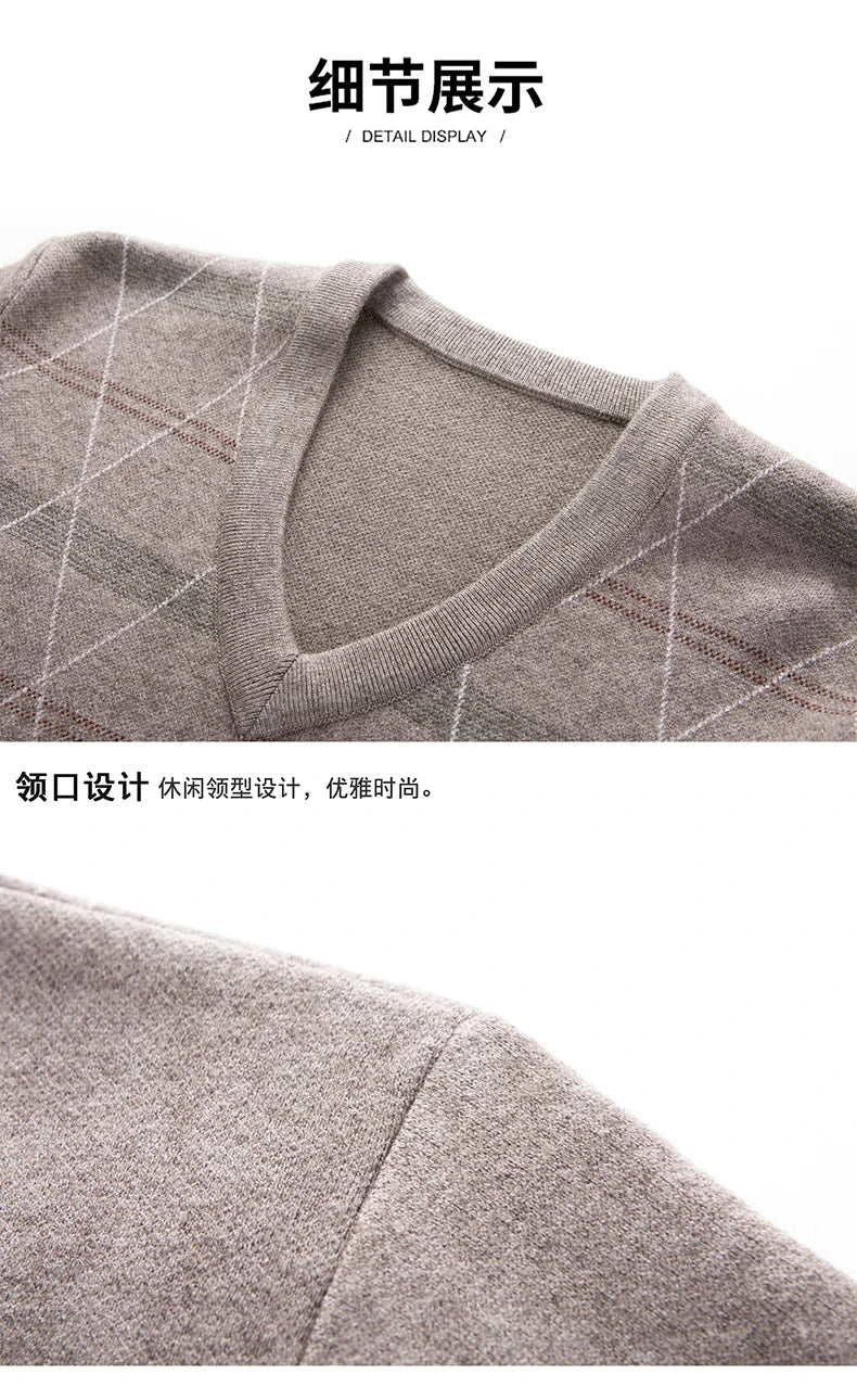 Men's Sweater Fashion Solid Color Warm Sweater Business Casual Heart Neckline Sweater Pullover Men