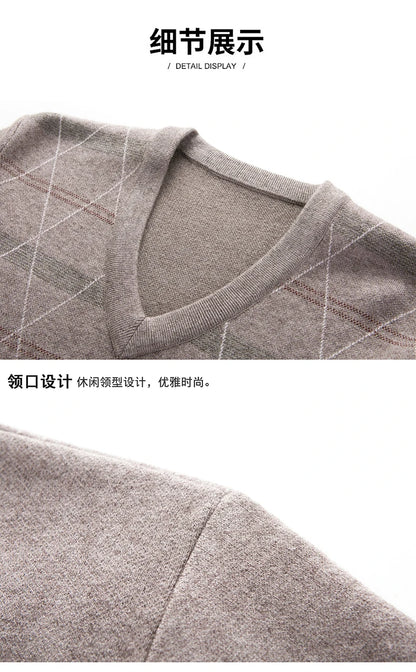 Men's Sweater Fashion Solid Color Warm Sweater Business Casual Heart Neckline Sweater Pullover Men