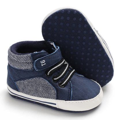 Lucky Blue Newborn Infant Toddler Boy Girl Casual Breathable Soft Cloth Bottom  Anti-slip PU Leather First Walkers Canvas Shoes
