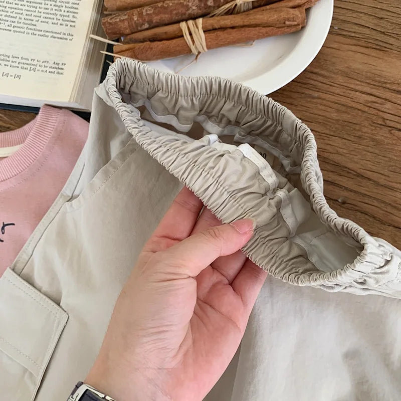 2025 Spring Baby Kids Pants Children's Solid Color Cargo Pants Boys Girls Loose All-match Trousers